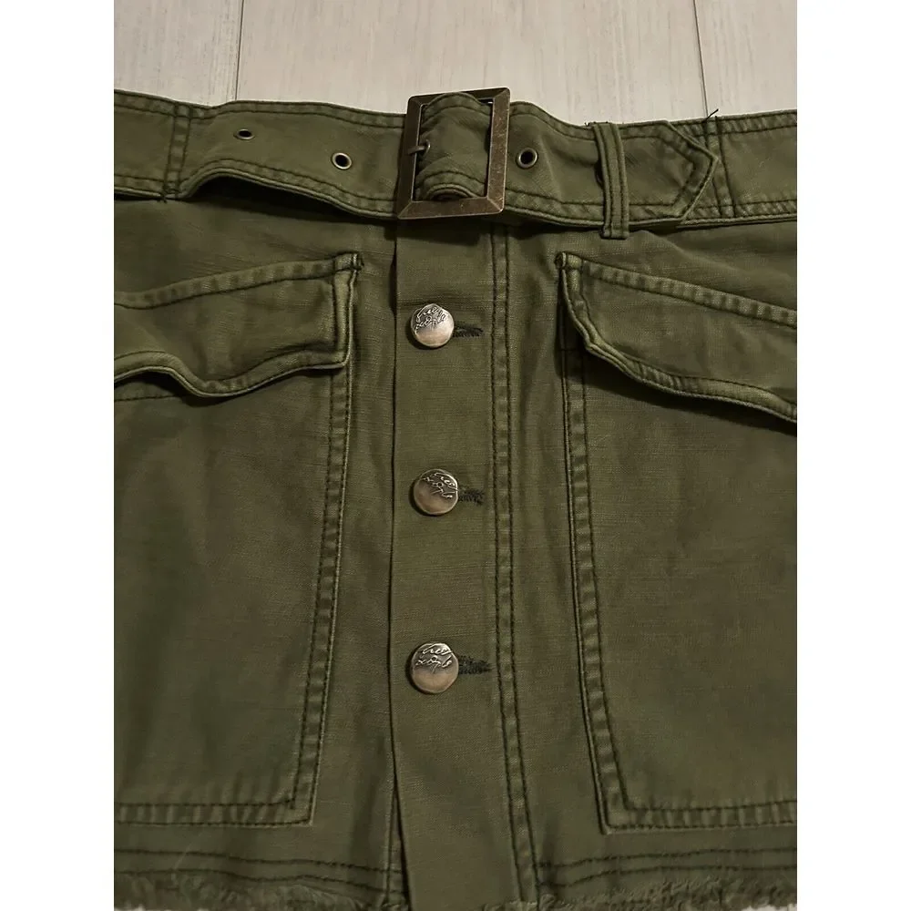 NWT Free People Hanging On‎ Tight Utility Cargo Mini Skirt Sz 6 - Olive Green